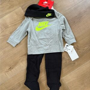 Nike Grey Top with Black Bottoms & Neon Yellow Logo Infant Set